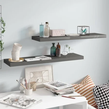 Floating wall shelves 2 units MDF glossy gray 90x23.5x3.8 cm by vidaXL, Shelves and shelves - Ref: Foro24-323797, Price: 38,8...