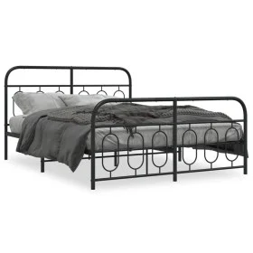 Bed frame with black metal headboard and footboard 135x190 cm by , Beds and slatted bases - Ref: Foro24-377134, Price: 117,25...
