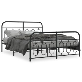 Bed frame with black metal headboard and footboard 140x200 cm by , Beds and slatted bases - Ref: Foro24-377136, Price: 143,58...