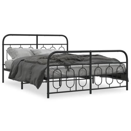 Bed frame with black metal headboard and footboard 140x200 cm by , Beds and slatted bases - Ref: Foro24-377136, Price: 143,58...