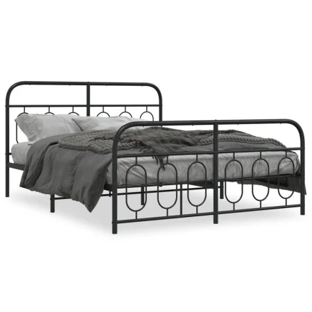 Bed frame with black metal headboard and footboard 140x200 cm by , Beds and slatted bases - Ref: Foro24-377136, Price: 141,18...