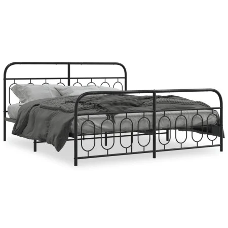Bed frame with black metal headboard and footboard 193x203 cm by , Beds and slatted bases - Ref: Foro24-377141, Price: 153,25...