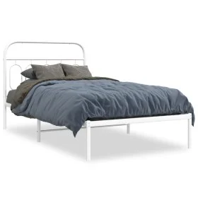 Metal bed frame with white headboard 100x190 cm by , Beds and slatted bases - Ref: Foro24-377160, Price: 68,16 €, Discount: %