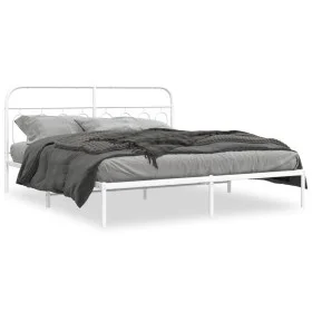 Bed frame with white metal headboard 160x200 cm by , Beds and slatted bases - Ref: Foro24-377169, Price: 100,97 €, Discount: %