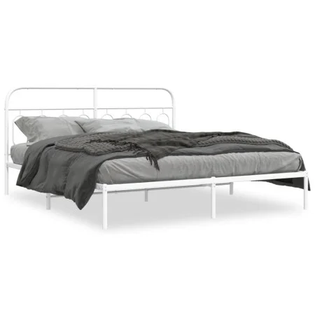 Estructura de cama con cabecero metal blanca 160x200 cm de , Camas y somieres - Ref: Foro24-377169, Precio: 101,26 €, Descuen...