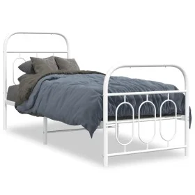 Metal bed frame with white headboard and footboard 75x190 cm by , Beds and slatted bases - Ref: Foro24-377174, Price: 64,80 €...