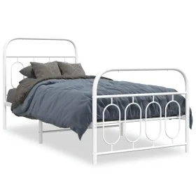 Metal bed frame with white headboard and footboard 90x190 cm by , Beds and slatted bases - Ref: Foro24-377176, Price: 79,01 €...