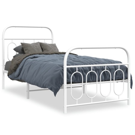 Metal bed frame with white headboard and footboard 90x190 cm by , Beds and slatted bases - Ref: Foro24-377176, Price: 80,15 €...