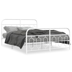 Estructura cama metal con cabecero y estribo blanco 135x190 cm de , Camas y somieres - Ref: Foro24-377183, Precio: 107,34 €, ...