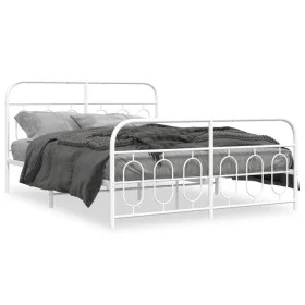 Metal bed frame with white headboard and footboard 135x190 cm by , Beds and slatted bases - Ref: Foro24-377183, Price: 106,01...
