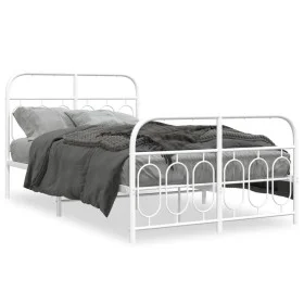 Metal bed frame with white headboard and footboard 120x190 cm by , Beds and slatted bases - Ref: Foro24-377181, Price: 116,57...
