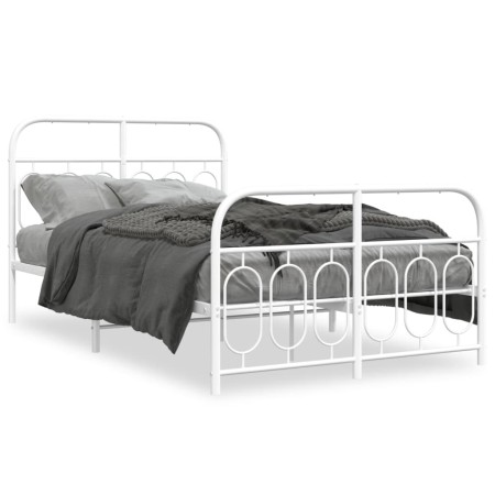 Metal bed frame with white headboard and footboard 120x190 cm by , Beds and slatted bases - Ref: Foro24-377181, Price: 118,23...