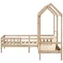 Solid pine wood bed set and bench with roof 90x200 cm by , Beds and slatted bases - Ref: Foro24-3282174, Price: 307,93 €, Dis...