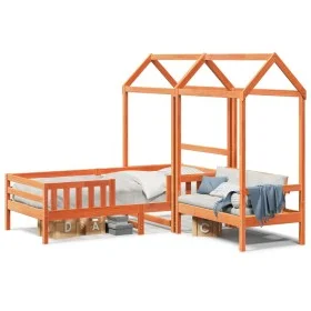 Bed set and bench with brown pine wood roof 90x200 cm by , Beds and slatted bases - Ref: Foro24-3282176, Price: 316,92 €, Dis...