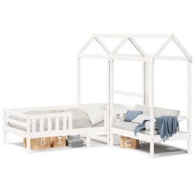 Bed set and bench with solid white pine roof 90x190 cm by , Beds and slatted bases - Ref: Foro24-3282181, Price: 354,14 €, Di...