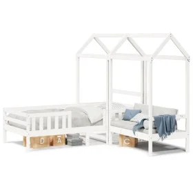 Bed set and bench with solid white pine roof 90x190 cm by , Beds and slatted bases - Ref: Foro24-3282181, Price: 349,15 €, Di...