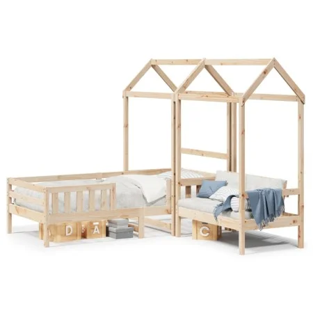 Bett- und Bank-Set mit massivem Kiefernholzdach 75x190 cm. von , Betten und Lattenroste - Ref: Foro24-3282183, Preis: 268,37 ...