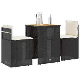 Kleiner Tisch und Stühle mit 3-teiligen schwarzen Kunststoff-Rattan-Kissen. von , Gartensets - Ref: Foro24-4003875, Preis: 19...