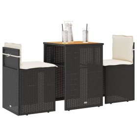 Kleiner Tisch und Stühle mit 3-teiligen schwarzen Kunststoff-Rattan-Kissen. von , Gartensets - Ref: Foro24-4003875, Preis: 19...