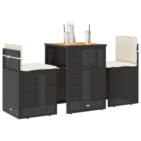 Kleiner Tisch und Stühle mit 3-teiligen schwarzen Kunststoff-Rattan-Kissen. von , Gartensets - Ref: Foro24-4003875, Preis: 20...