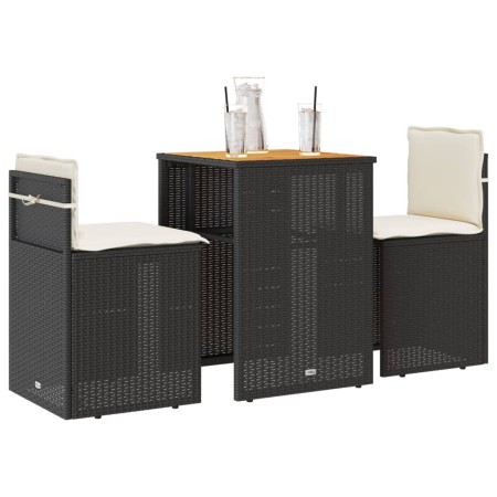 Kleiner Tisch und Stühle mit 3-teiligen schwarzen Kunststoff-Rattan-Kissen. von , Gartensets - Ref: Foro24-4003875, Preis: 19...