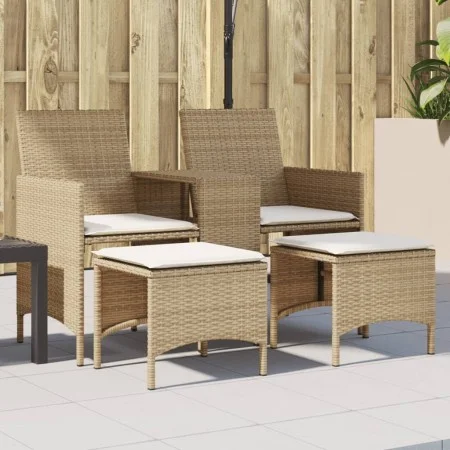 Sofá de jardín 2 plazas con mesa y taburetes ratán PE beige by , Outdoor sofas - Ref: Foro24-4003894, Price: 190,56 €, Discou...