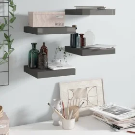 Floating wall shelf 4 pcs glossy gray MDF 23x23.5x3.8 cm by vidaXL, Shelves and shelves - Ref: Foro24-323783, Price: 32,26 €,...