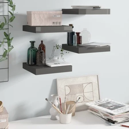 Floating wall shelf 4 pcs glossy gray MDF 23x23.5x3.8 cm by vidaXL, Shelves and shelves - Ref: Foro24-323783, Price: 32,26 €,...