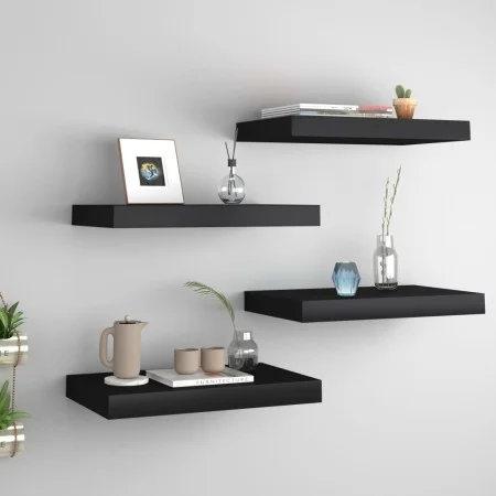 Floating wall shelves 4 pcs MDF black 40x23x3.8 cm by vidaXL, Shelves and shelves - Ref: Foro24-323828, Price: 49,76 €, Disco...
