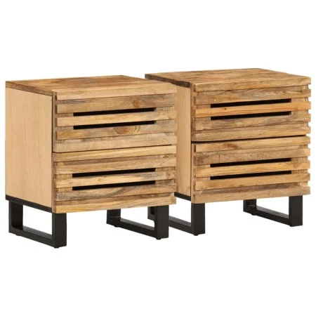 Mesitas de noche 2 uds madera maciza mango rugosa 40x34x46 cm de , Mesitas de noche - Ref: Foro24-377427, Precio: 128,18 €, D...