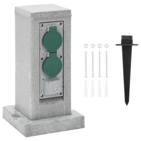 Enchufe de exterior con estaca 4 vías apariencia piedra gris de , Enchufes de pared - Ref: Foro24-4010104, Precio: 40,29 €, D...