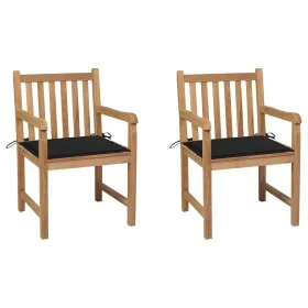 Sillas de jardín 2 uds madera maciza de teca con cojines negros von , Gartenstühle - Ref: Foro24-3062737, Preis: 305,21 €, Ra...