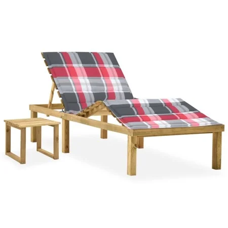 Tumbona de jardín con mesa y cojín de madera de pino impregnada by , Loungers - Ref: Foro24-3065877, Price: 139,88 €, Discoun...
