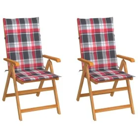Garden chairs 2 units with red checkered cushions teak wood by , Garden chairs - Ref: Foro24-3062389, Price: 269,65 €, Discou...