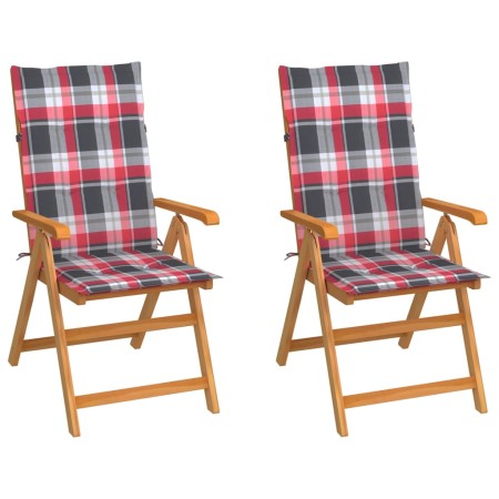 Sillas de jardín 2 uds con cojines cuadros rojos madera de teca de , Sillas de jardín - Ref: Foro24-3062389, Precio: 273,96 €...