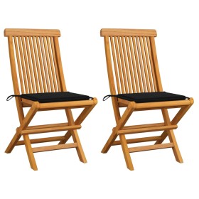 Garden chairs, 2 units, with black cushions, teak wood. by , Garden chairs - Ref: Foro24-3062467, Price: 157,26 €, Discount: %