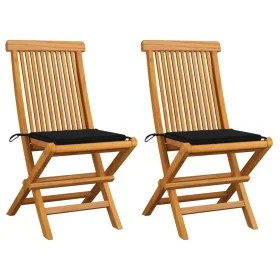 Gartenstühle, 2 Stück, mit schwarzen Kissen aus Teakholz. von , Gartenstühle - Ref: Foro24-3062467, Preis: 148,29 €, Rabatt: %