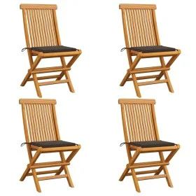 Gartensessel 4 Stück mit grauen Taupe-Kissen aus Teakholz von , Gartenstühle - Ref: Foro24-3062576, Preis: 249,30 €, Rabatt: %
