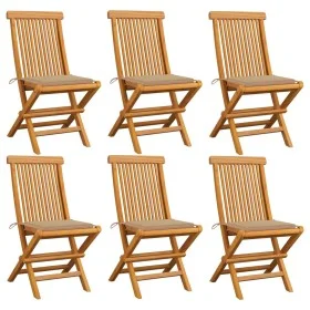 Garden chairs 6 units with beige cushions teak wood by , Garden chairs - Ref: Foro24-3065593, Price: 393,08 €, Discount: %