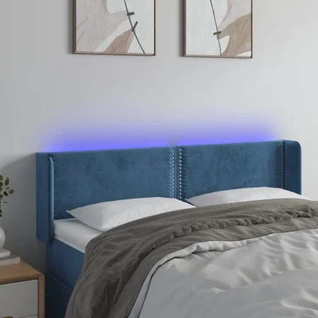Dark blue velvet headboard with LED lights 147x16x78/88 cm by , Headboards and footboards - Ref: Foro24-3123148, Price: 71,81...