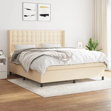 Box spring bed with cream-colored fabric mattress 160x200 cm by , Beds and slatted bases - Ref: Foro24-3131766, Price: 587,54...