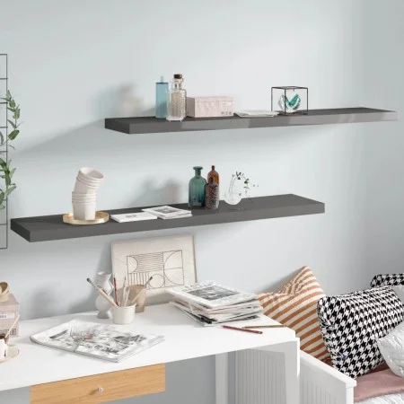 Floating wall shelf 2 pcs glossy gray MDF 120x23.5x3.8 cm by vidaXL, Shelves and shelves - Ref: Foro24-323800, Price: 48,55 €...
