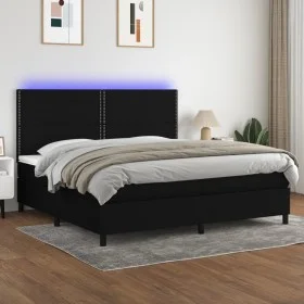 Cama box spring colchón y luces LED tela negro 200x200 cm de , Camas y somieres - Ref: Foro24-3134823, Precio: 633,27 €, Desc...