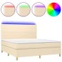Box spring bed with mattress and LED lights, cream fabric, 180x200 cm. by , Beds and slatted bases - Ref: Foro24-3135298, Pri...