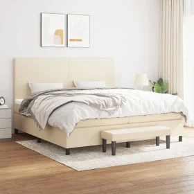 Cama box spring con colchón tela color crema 200x200 cm de , Camas y somieres - Ref: Foro24-3136466, Precio: 713,59 €, Descue...