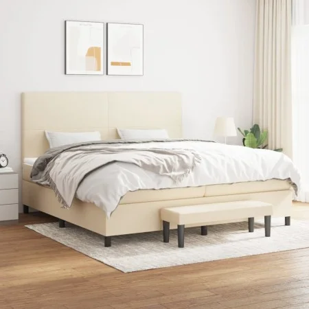 Box spring bed with cream-colored fabric mattress 200x200 cm by , Beds and slatted bases - Ref: Foro24-3136466, Price: 726,22...
