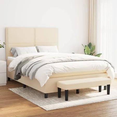 Box spring bed with cream-colored fabric mattress 140x190 cm by , Beds and slatted bases - Ref: Foro24-3136514, Price: 493,24...