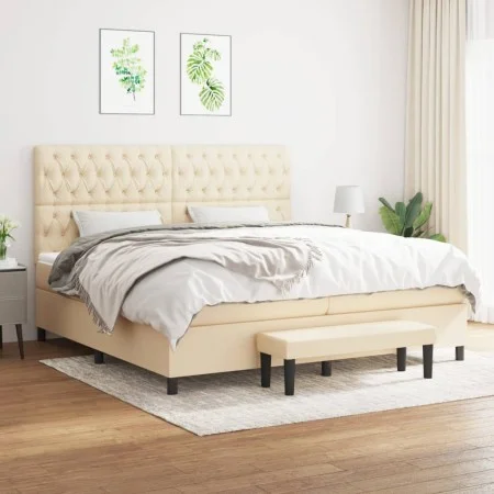 Box spring bed with cream-colored fabric mattress 200x200 cm by , Beds and slatted bases - Ref: Foro24-3136866, Price: 749,93...