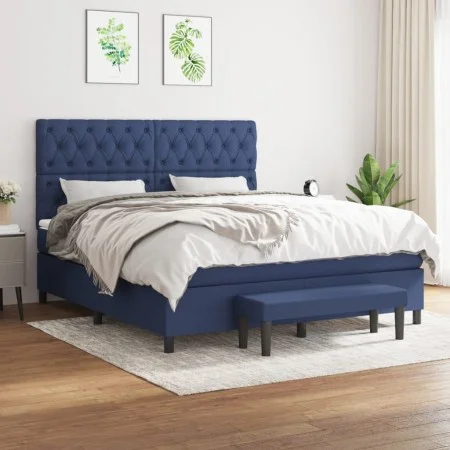 Box spring bed with blue fabric mattress 160x200 cm by , Beds and slatted bases - Ref: Foro24-3136851, Price: 609,48 €, Disco...
