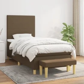 Box spring bed with dark brown fabric mattress 90x200 cm by , Beds and slatted bases - Ref: Foro24-3136968, Price: 356,21 €, ...
